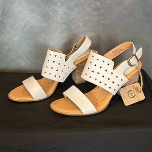 Born Light Gray Laser Cut Block Heel Slingback‎ Sandals Womens Size 10